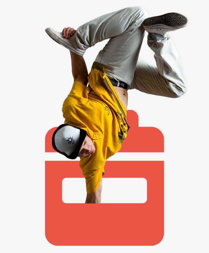 A breakdancer with a handstand - that's an event. You can easily manage events in Dynamics 365 CE with awisto EventsPLUS.