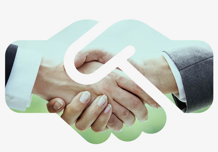 The picture shows two hands shaking hands. It symbolizes the cooperation partners with whom awisto works.
